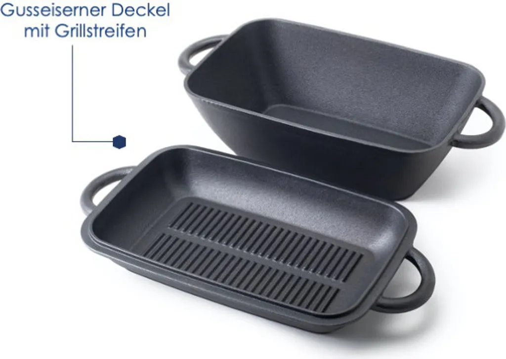 Hanseküche Gusseisen Bräter – Bereits Eingebrannter Gusseisen Topf 2in1 Mit Deckel, Gusseisenpfanne, Brotbackform Zum Brotbacken, Hochwertige Grillpfanne – Bild 5