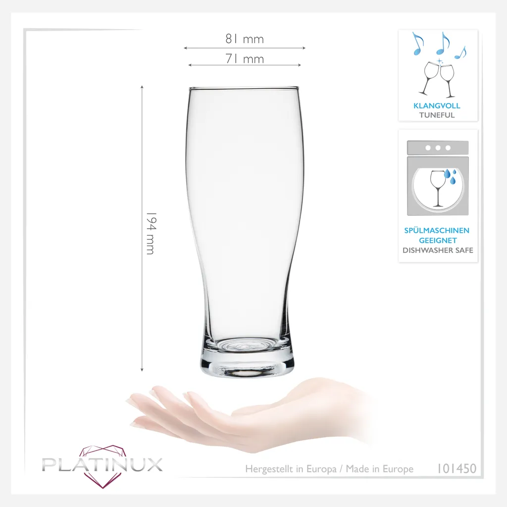 Biergläser 500ml (max. 640ml) Set 6-Teilig Bierseidel Weizengläser 0,5L Glas – Bild 3