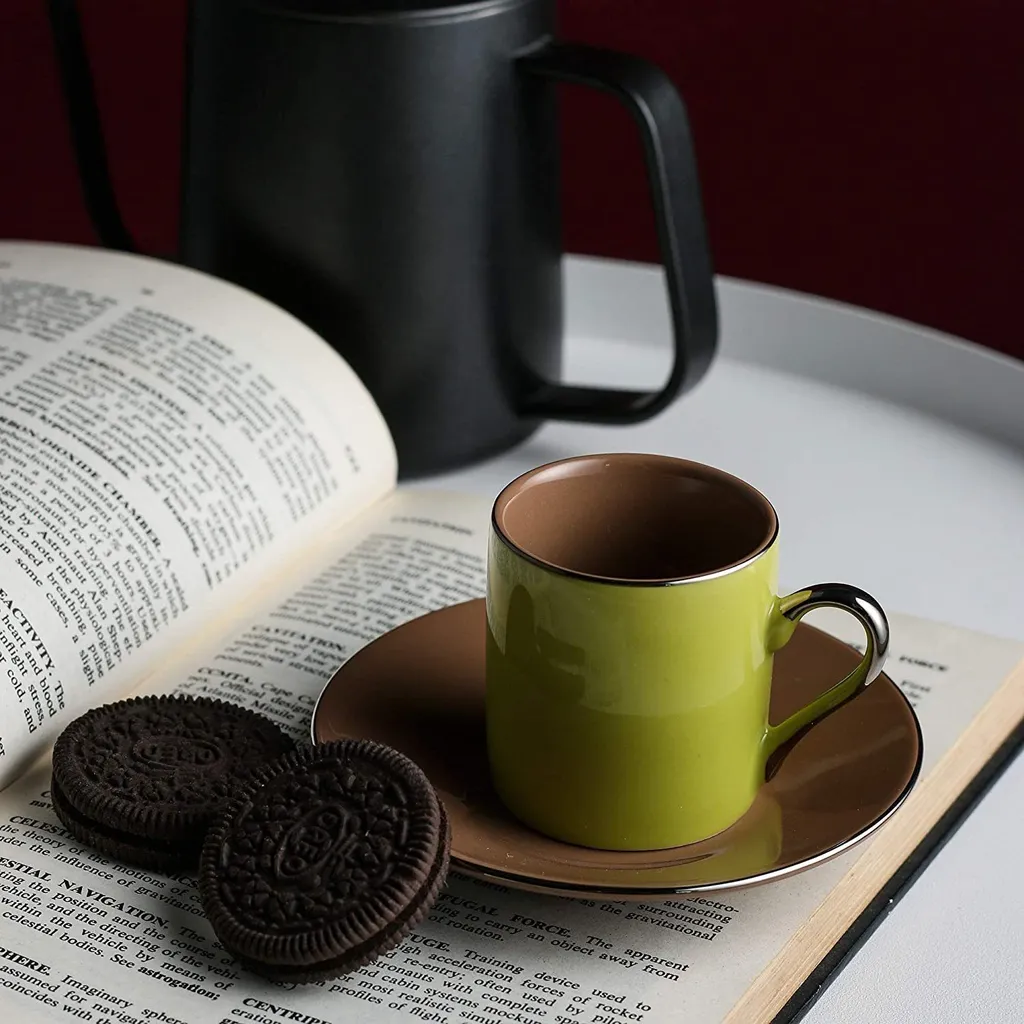 Artvigor, Porzellan Kaffeeservice, Bunt 12 Teilig Kaffee Set, Mit 6 Espressotassen 80 Ml, 6 Untertassen, Mehrfarbig – Bild 2