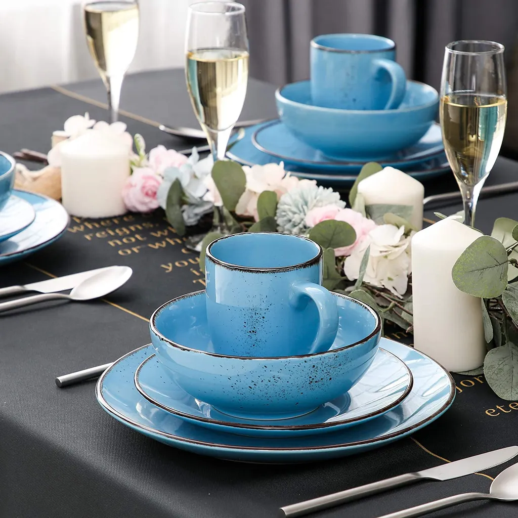 Vancasso Serie Navia Oceano, 16 Teilig Essservice Set Aus Steingut, Tafeiservice Für 4 Personen, Wasserblau, Vintage Aussehen, Natur Design – Bild 10