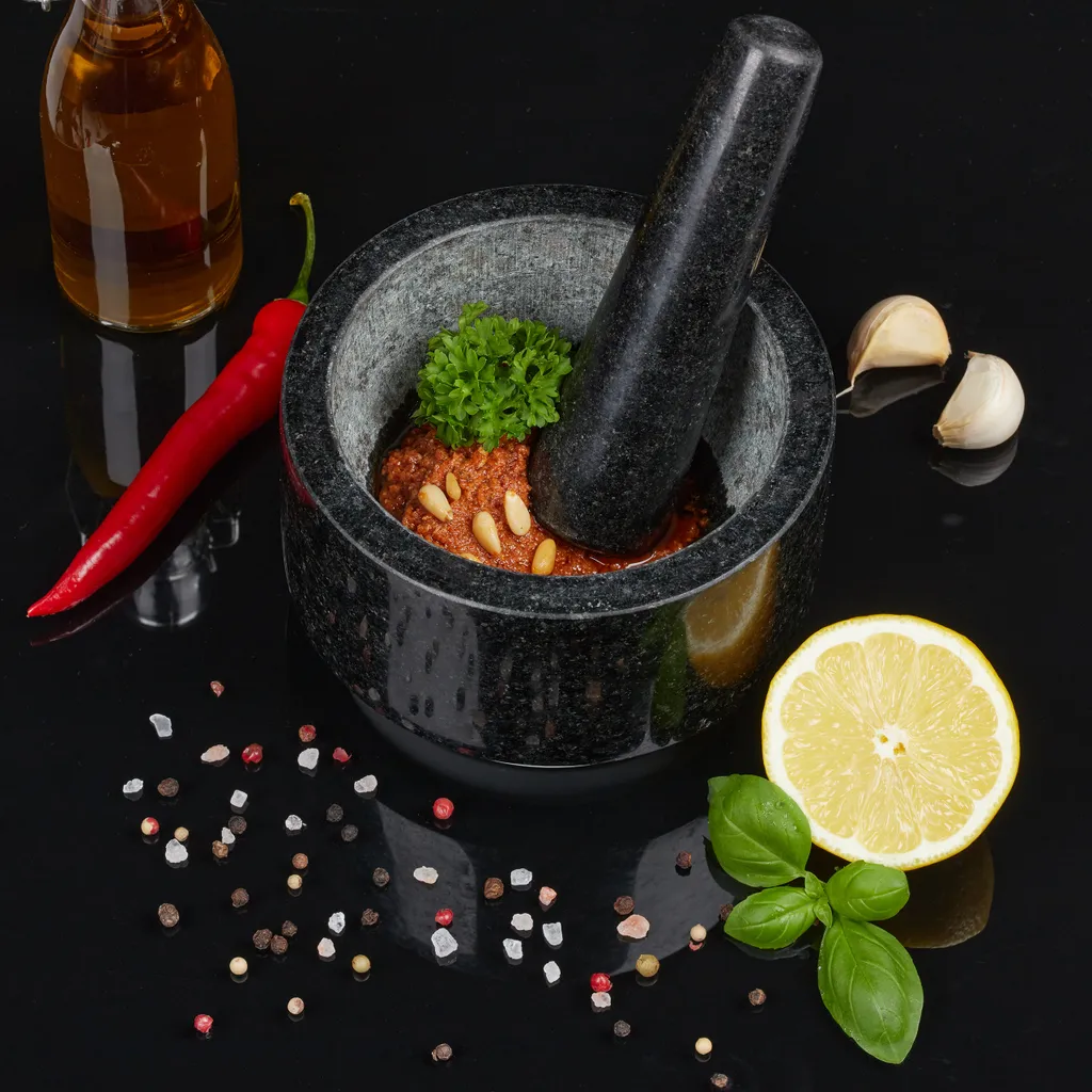 Relaxdays Granit Mörser Mit Stößel Rutschfest – Bild 2