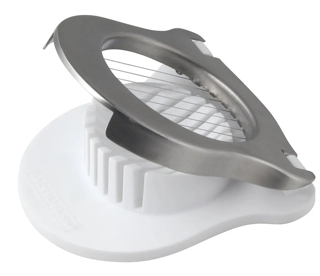 Fackelmann Eischneider, Eierschneider Zum Schneiden Von Scheiben, Mozzarellaschneider Mit Drähten Aus Edelstahl (Farbe: Silber/Weiß), Menge: 1 Stück