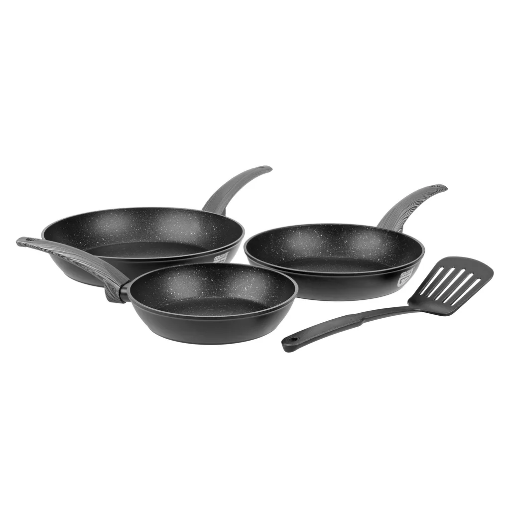 GRÄWE Aluminium-Pfannenset, Ø 20 Cm, Ø 24 Cm, Ø 28 Cm, Beschichtet, 3-teilig, Inkl. Pfannenwender – Bild 2