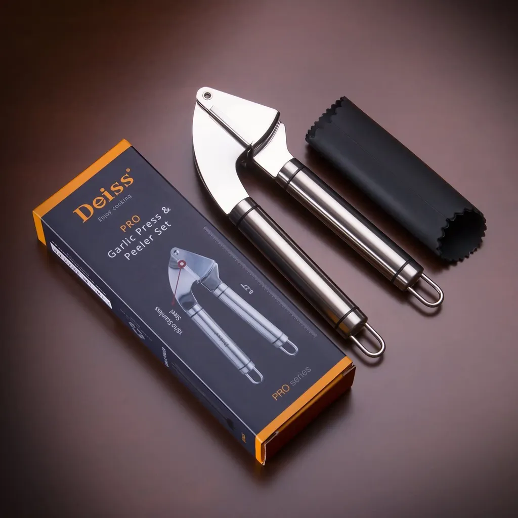 Deiss PRO Knoblauchpresse Und Silikon-Knoblauchschäler-Set - Bestes Werkzeug Zum Sekundenschnellen Zerkleinern Von Knoblauch Und Ingwer - Rostfreier Edelstahl Und Extrem Leicht Zu Reinigen - Spülmaschinenfest – Bild 8
