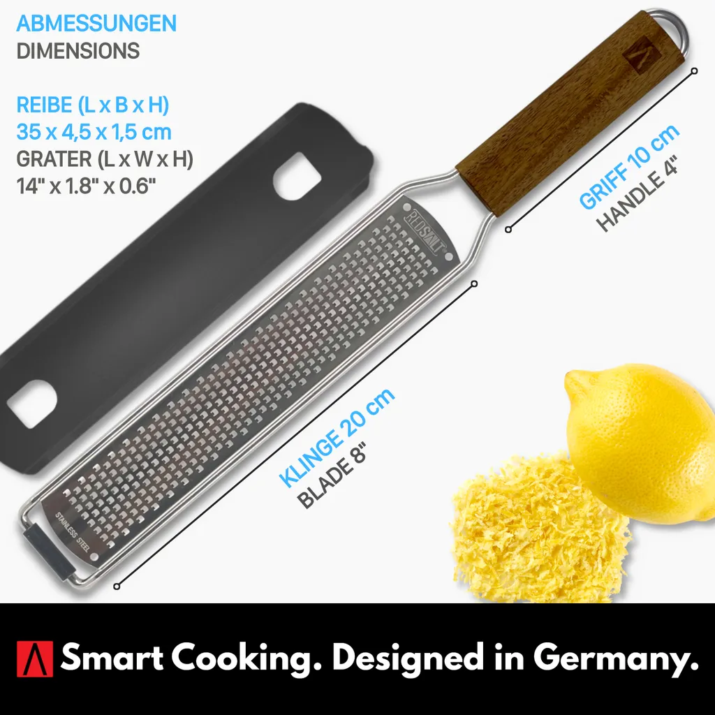 REDSALT® Premium Zester Edelstahl Reibe Mit Holzgriff | Rasiermesserscharfe Klinge | Küchenreibe Für Zitrone Ingwer Muskatnuss | Parmesanreibe Ingwerreibe Zitronenreibe Käsereibe – Bild 6