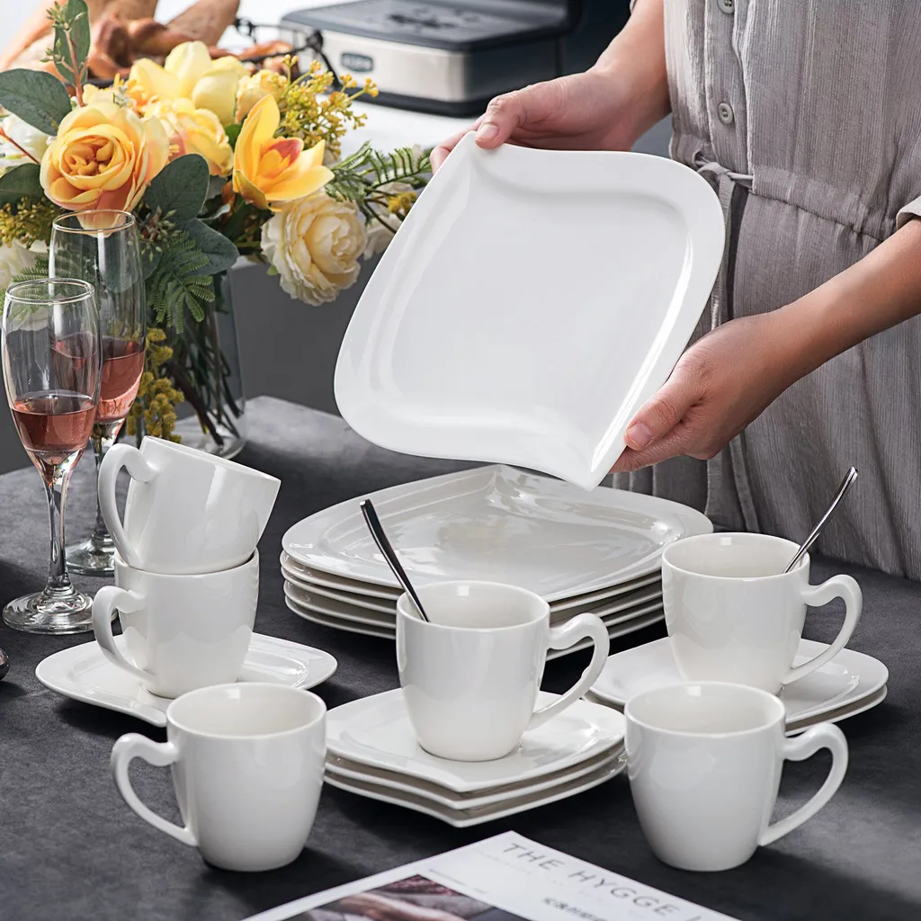 MALACASA, Serie Elvira, 36 Teilig Cremeweiß Porzellan Geschirrset Tafelservice Kaffeeservice Mit Tassen, Untertassen, Dessertteller Für 12 Person – Bild 7
