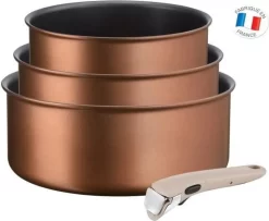 TEFAL L6759003 3er-Set 16/18/20 Cm INGENIO ECO-RESPECT Kochtöpfe - 1,5 / 2,1 / 3 L - Abnehmbarer Griff Moonlight Clay - Alle Feuer