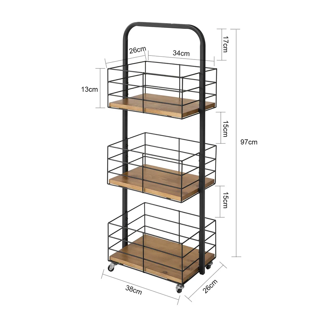 SoBuy NSR06-N Rollregal Mit 3 Körben Bad Wagen Badregal Küchenregal Rollbar Standregal Mit Griff Rollwagen Metall – Bild 7