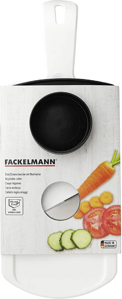 Fackelmann Dick-/Dünnschneider Mit Restehalter, Gemüseschneider Mit Zweiseitiger Edelstahl-Klinge, Hochwertiger Gemüsehobel (Farbe: Weiß/Schwarz), Menge: 1 Stück – Bild 10
