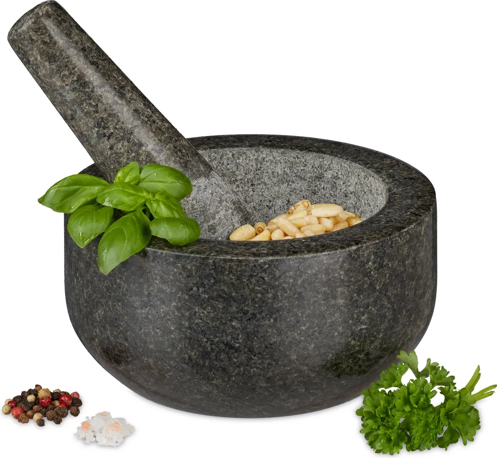 Relaxdays Granit Mörser Mit Stößel 16 Cm