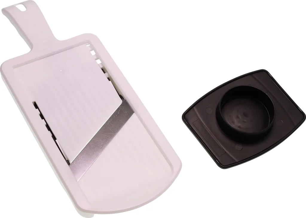 Fackelmann Dick-/Dünnschneider Mit Restehalter, Gemüseschneider Mit Zweiseitiger Edelstahl-Klinge, Hochwertiger Gemüsehobel (Farbe: Weiß/Schwarz), Menge: 1 Stück – Bild 9