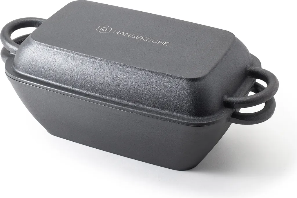 Hanseküche Gusseisen Bräter – Bereits Eingebrannter Gusseisen Topf 2in1 Mit Deckel, Gusseisenpfanne, Brotbackform Zum Brotbacken, Hochwertige Grillpfanne