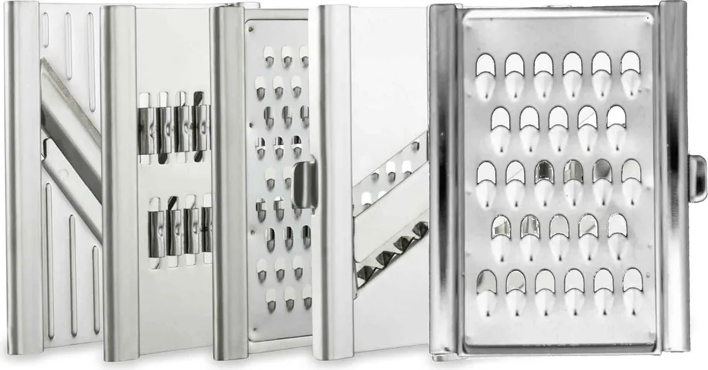 Muxel Gemüse-Hobel (Vierfachhobel) Mega-Set Mit 5 Zusätzlichen Einsätzen In Der Praktischen Multi-Box, Lila – Bild 4