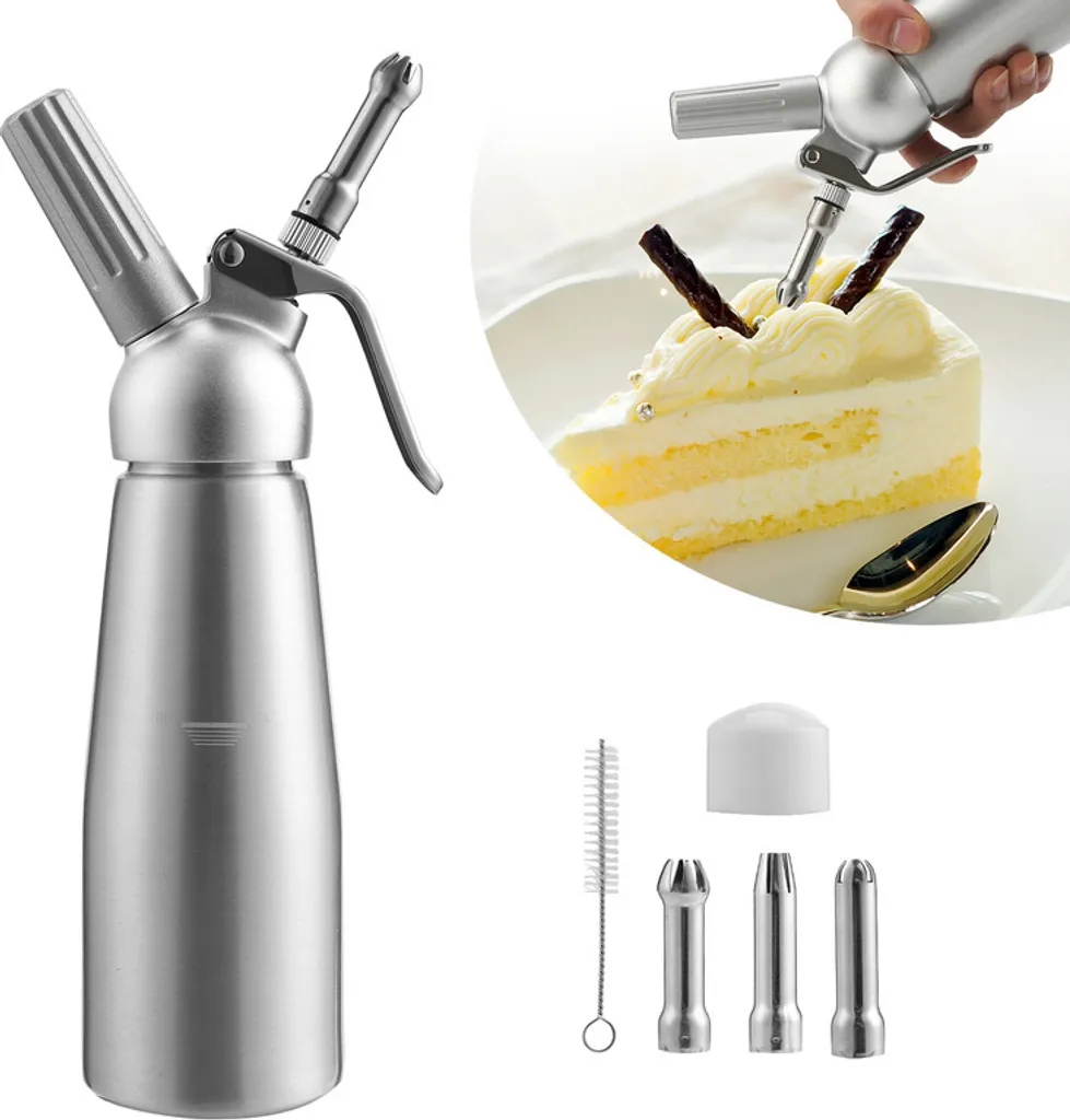 EINFEBEN Sahnespender Sahneschneider Sahnesyphon Sahnebereiter Alu Profi 0.5L Poekelnadel Duese