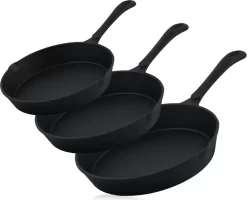 BBQ-Toro Ultimate PRO3+ Pfannen Set, 3-teilig, Gusseisen Bratpfanne, Steakpfanne