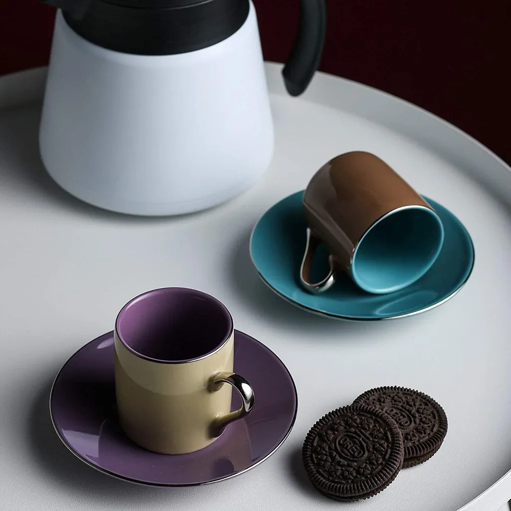 Artvigor, Porzellan Kaffeeservice, Bunt 12 Teilig Kaffee Set, Mit 6 Espressotassen 80 Ml, 6 Untertassen, Mehrfarbig – Bild 5