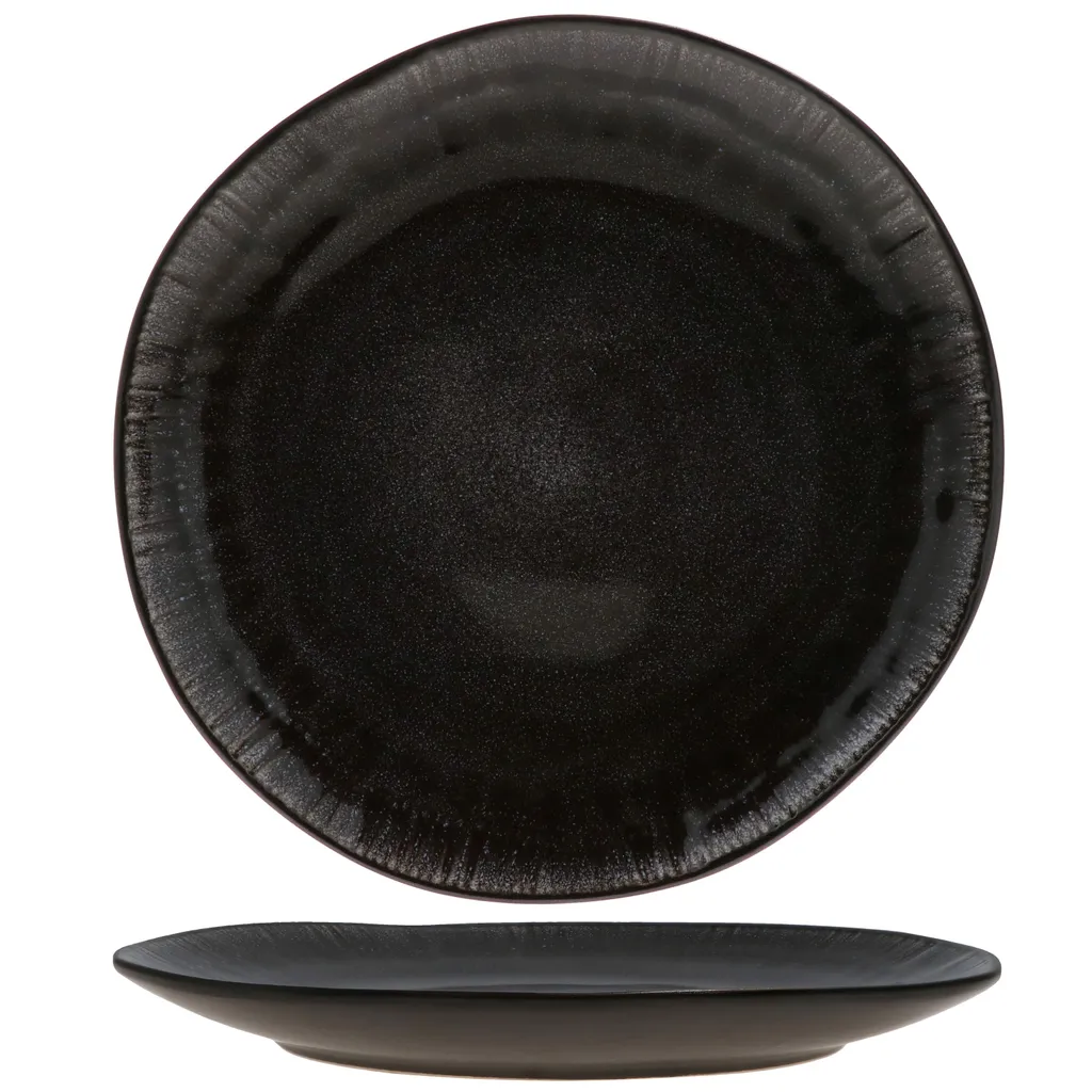 18tlg. Teller Set Reactive Glaze Black 6 Pers. Steingut Teller Schale Schwarz – Bild 2