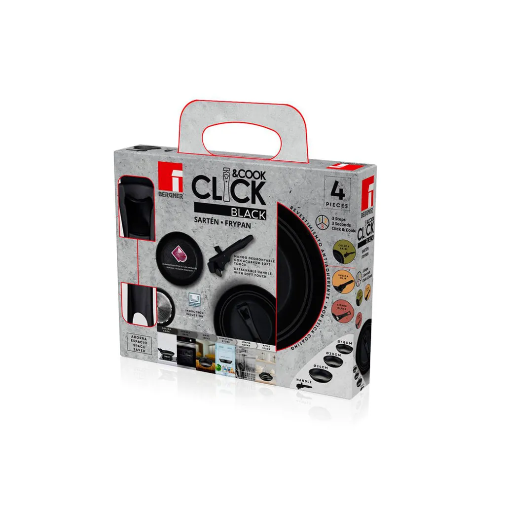 Bergner 3-tlg. Bratpfannen-Set 18+20+24 Cm Pfannen Mit Click-Griff BG-35470-BK – Bild 3