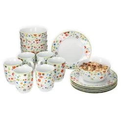 Van Well Frühstücksset 18-tlg. Für 6 Personen Serie Vario Porzellan - Farbe Wählbar, Farbe:flowers