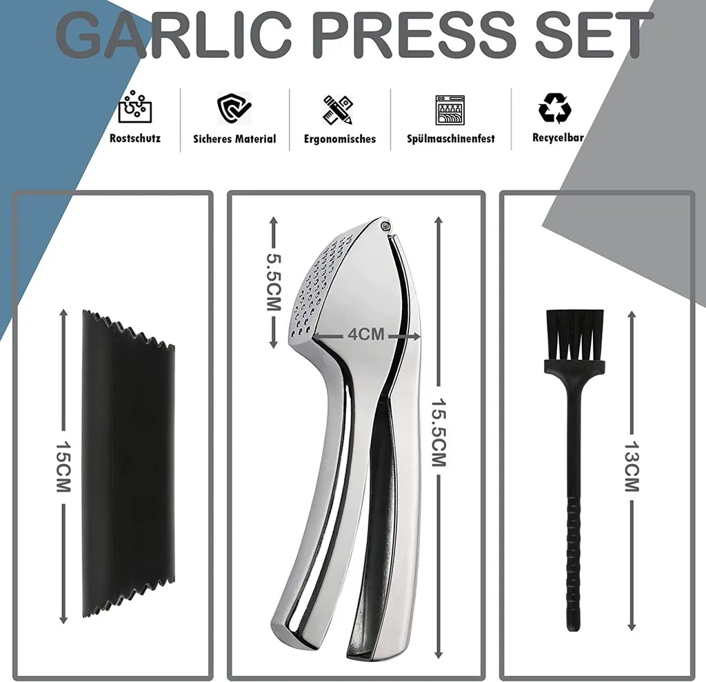 LOZAYI Knoblauchpresse,15,5 Cm Knoblauch- Und Ingwerpresse Mit Ergonomischem Griff Aus Zinklegierung, Praktischer, Rostfrei Und Leicht Zu Reinigen, – Bild 4