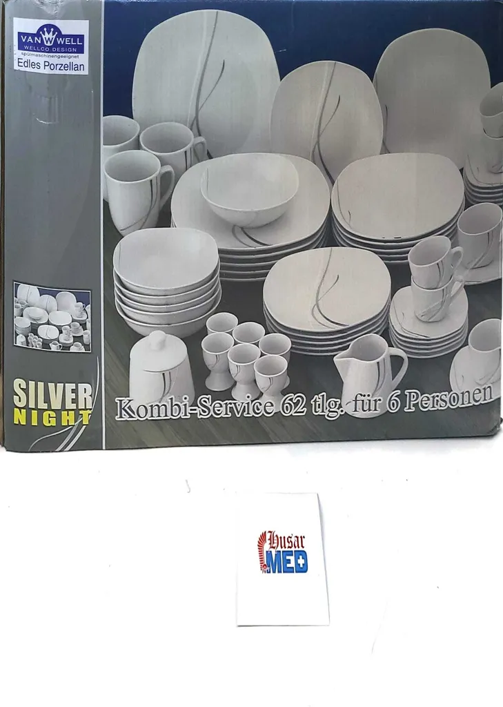 Van Well Kombiservice Silver Night 62-tlg 6 Personen, Tafel + Kaffee + Zubehör, Linien-Dekor – Bild 12
