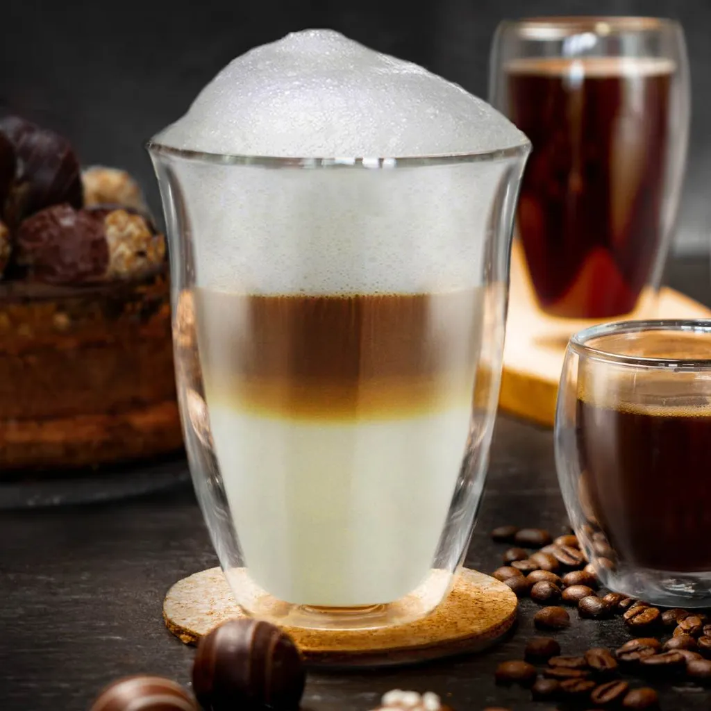 Creano Doppelwandige Gläser 250ml „DG-V“, 2er Set, Thermoglas Doppelwandig Aus Borosilikatglas, Kaffeegläser, Teegläser, Latte Gläser, Doppelwandgläser – Bild 2