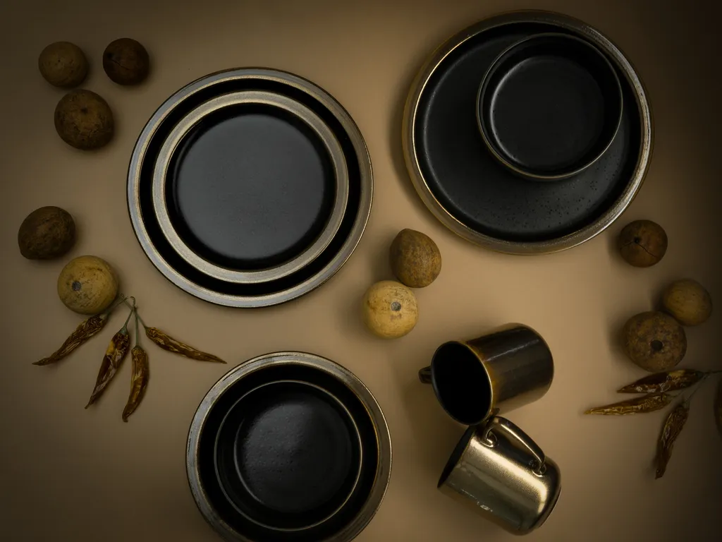 CreaTable 23594 Kombiservice Modern Industrial Für 4 Personen, Steinzeug, Schwarz/gold (1 Set, 12-teilig) – Bild 5