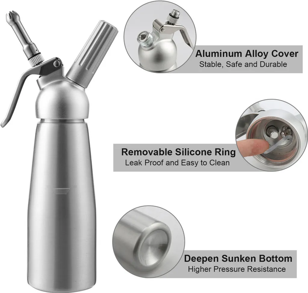 EINFEBEN Sahnespender Sahneschneider Sahnesyphon Sahnebereiter Alu Profi 0.5L Poekelnadel Duese – Bild 2