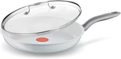 Tefal Ceramic Control White Bratpfanne 24cm + Jamie Oliver Gravur Glasdeckel C90804