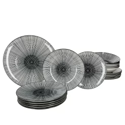 Mambocat Taipei 18-tlg. Teller Set I 6 Personen I Schwarz & Weiß Linien-Muster