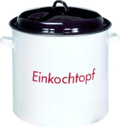 Culinario Emaillierter Einkochtopf Mit Metalldeckel, 28 Liter, Ø35 X H30cm, Für Alle Kochfelder Geeignet, Thermometer-Öffnung, Einkocher Für Marmelade