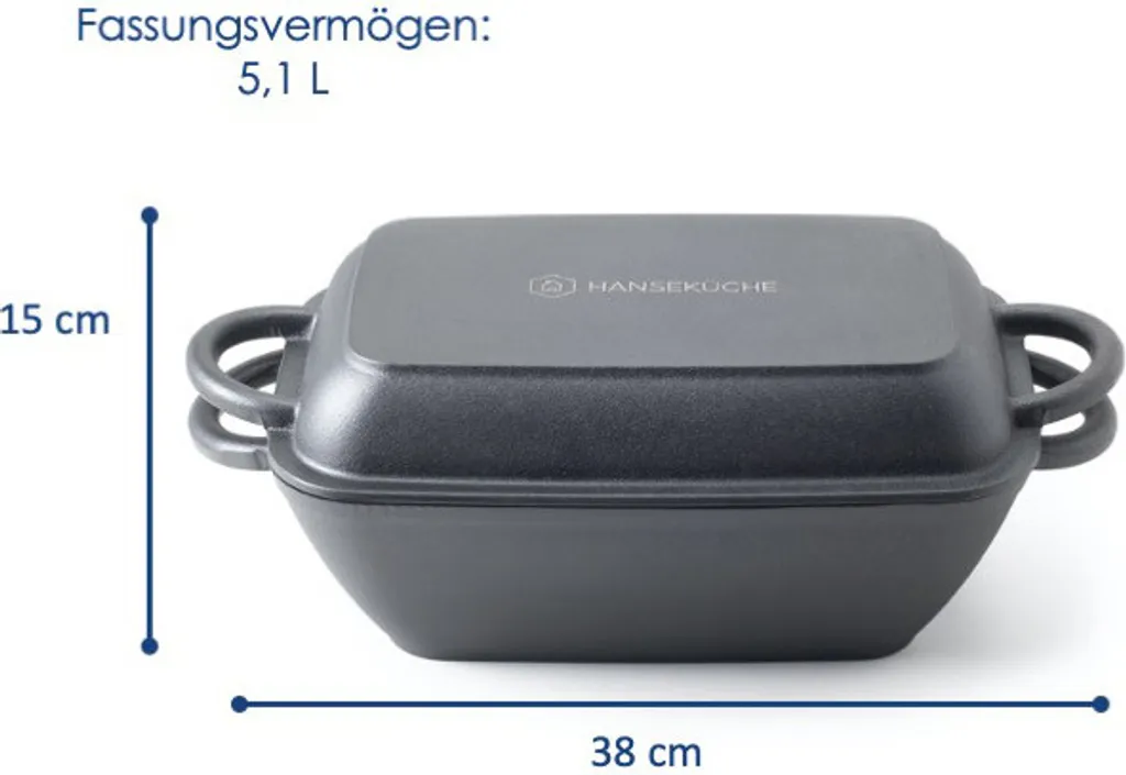 Hanseküche Gusseisen Bräter – Bereits Eingebrannter Gusseisen Topf 2in1 Mit Deckel, Gusseisenpfanne, Brotbackform Zum Brotbacken, Hochwertige Grillpfanne – Bild 3
