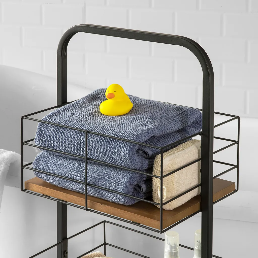 SoBuy NSR06-N Rollregal Mit 3 Körben Bad Wagen Badregal Küchenregal Rollbar Standregal Mit Griff Rollwagen Metall – Bild 4