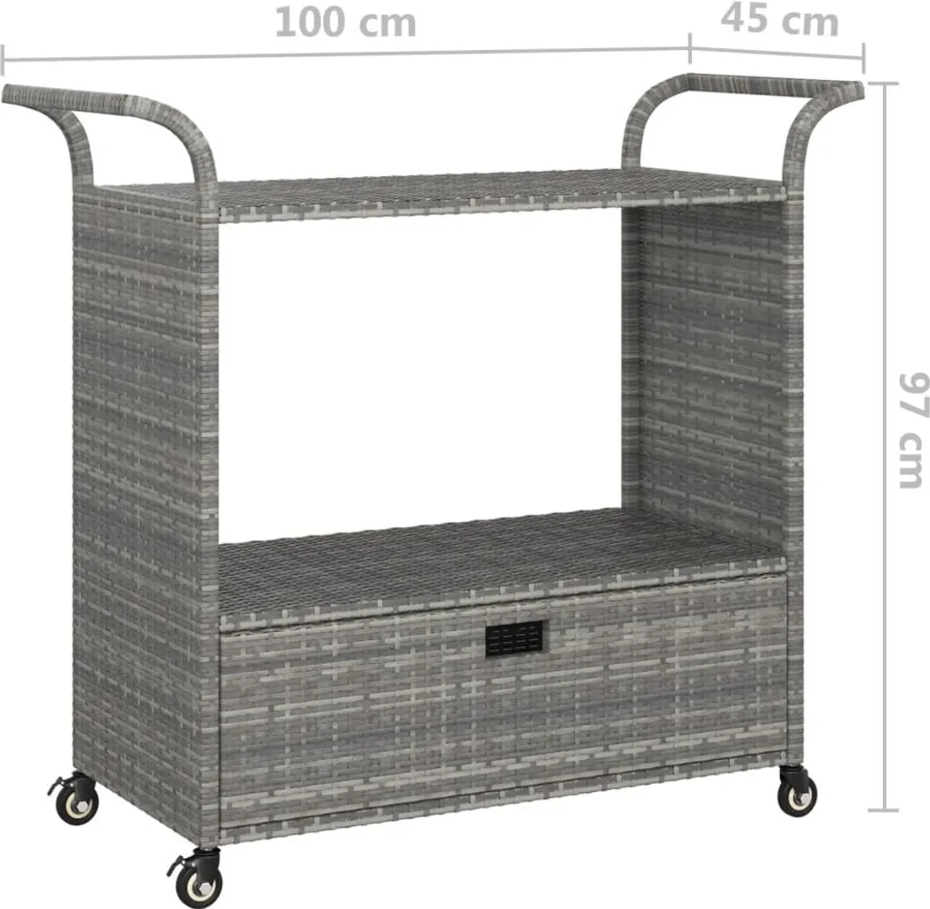 VidaXL Barwagen Mit Schublade Grau 100x45x97 Cm Poly Rattan – Bild 7