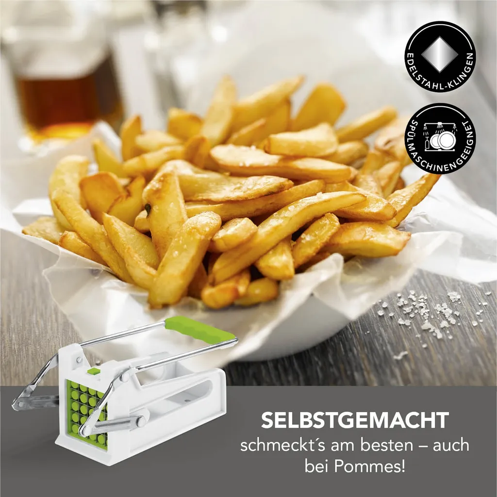 MAXXMEE Pommes Schneider Edelstahl Frites Gemüse Schneider Kartoffel Schneider Cutter Pommesschneider - Weiß/grün Pommes Schneider Edelstahl Frites Gemüse Schneider Kartoffel Schneider Cutter – Bild 2