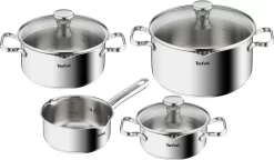 Tefal Duetto Kochgeschirr, 7-Teiliges Set, Stielkasserolle 16 Cm, Kochtöpfe 16/20/24 Cm + Deckel