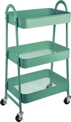 ONVAYA® Servierwagen Silvio | Beistellwagen | Mint | 30,5 X 45 X 77 Cm | 3 Fächer | Multifunktionswagen | Transportwagen | Allzweckwagen | Küchentrolley | Nischenregal