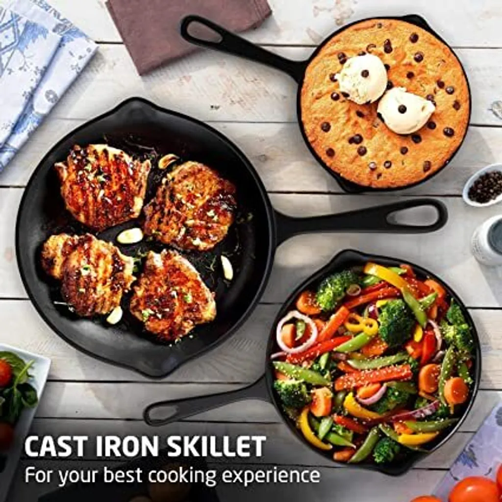 Nuovva Cast Iron - Skillet Casserole Set - 3 Piece - Skillet / Cast Iron Skillet (15cm-20cm-25cm) - Geeignet Für Alle Wärmequellen – Bild 3
