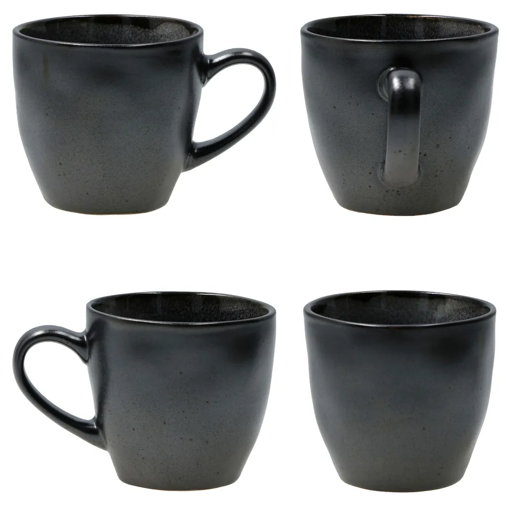 18tlg. Kaffeeservice Reactive Glaze Grey Black Steingut Teller Tasse Schwarz – Bild 4