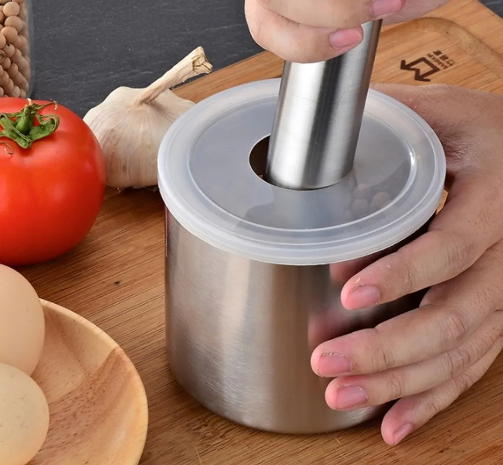 2er Set BAYLI Edelstahl Mörser Mit Stößel & Deckel - Massiver Gewürzmörser Für Die Küche - Bruchfeste Kräutermühle - Gewürzmühle Für Kräuter Und Gewürze - Tabletten Zerkleiner - Tablettenmörser – Bild 11