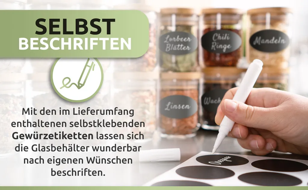 PORADA 12 Stapelbare Gewürzgläser Set 150ml Glasbehälter Mit Deckel Aufbewahrung Küche Gewürzdosen Vorratsdosen Glas Mit Deckel Aufbewahrungsgläser Küchenorganisation Aufbewahrung… – Bild 9