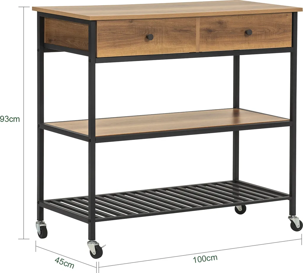 SoBuy FKW112-PF Küchenwagen Servierwagen Küchenregal Kücheninsel Flurschrank Sideboard Beistelltisch Rollwagen Industrie-Design BHT Ca.: 100x93x45cm – Bild 5