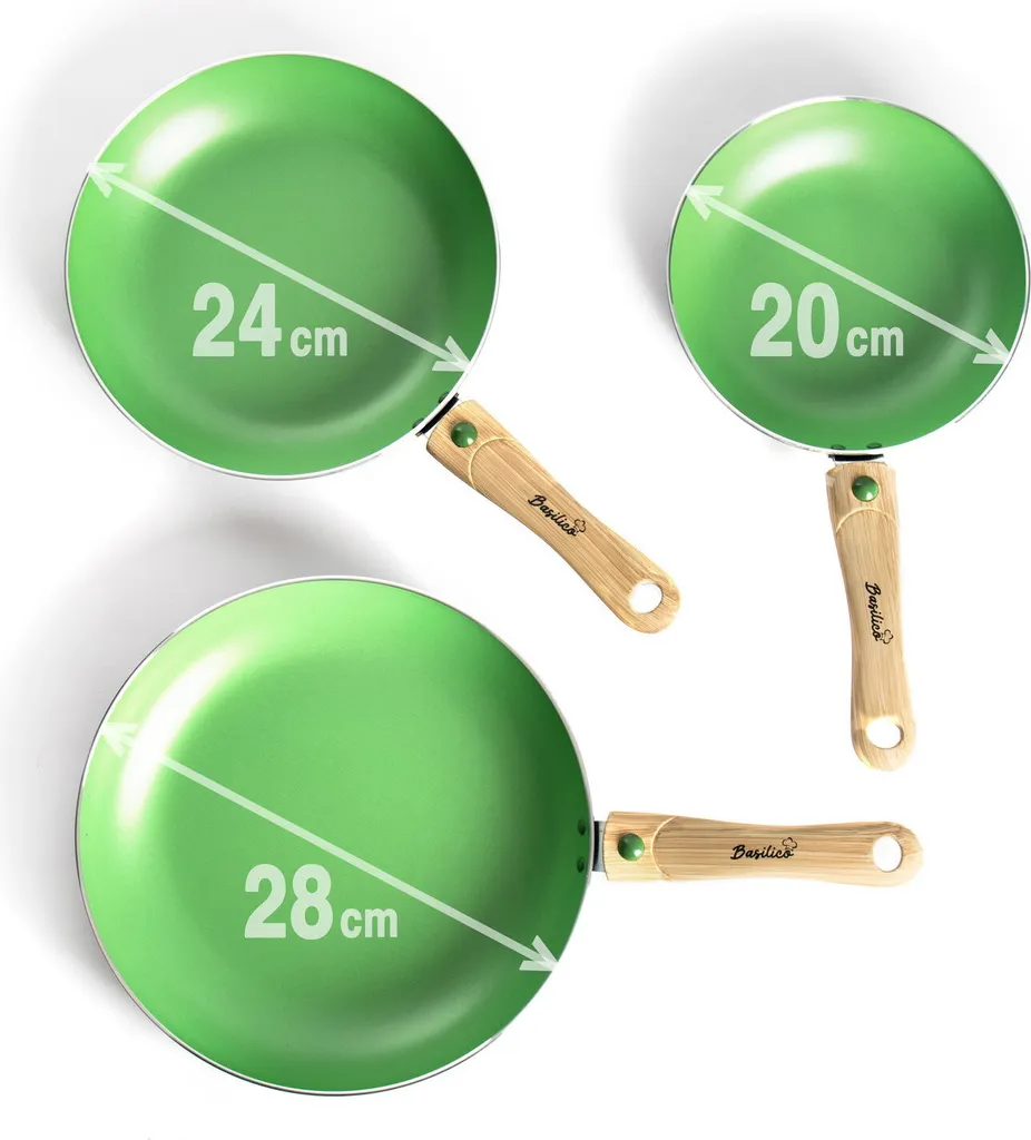 3tlg. Pfannen Set Grün Bratpfannen Ø20/24/28cm Antihaft Griffe Abnehmbar Elektro – Bild 3