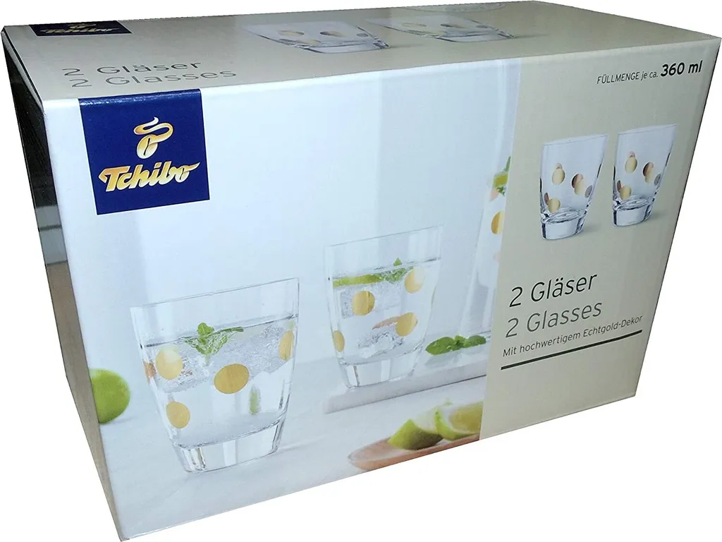 Tchibo 2 Gläser Echtgold Gold Nachbildung Punkte