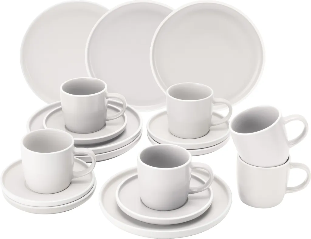 18tlg. Kaffeeservice Lea 6 Personen Kuchenteller Kaffee-Tasse Weiß Steingut – Bild 2