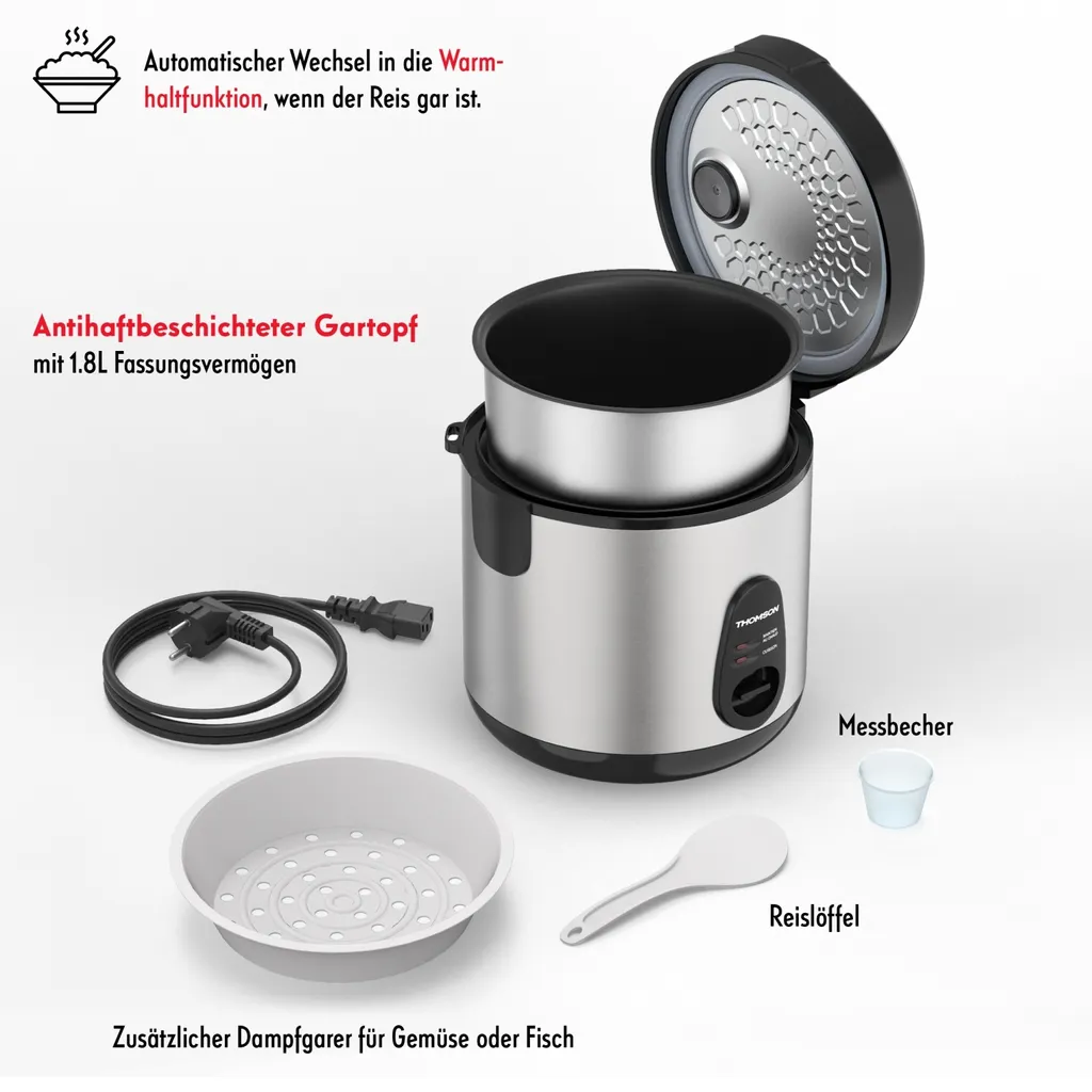 THOMSON THRC918X - Reiskocher - Silber/schwarz – Bild 6
