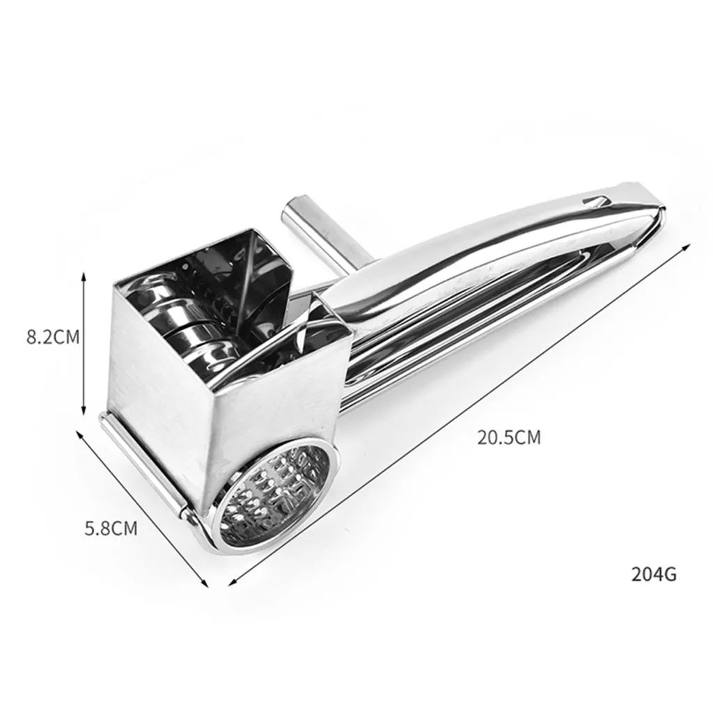Trommelreibe Edelstahl Gemüse Käseschneider Manuelle Dreh Käsereiben Mit 3 Ersatzköpfen Kurbel 20*11*8.8cm – Bild 5