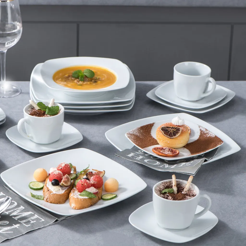 Malacasa Serie Julia, Tafelservice 60-teilig Kombiservice Porzellan Geschirrset Mit Kaffeetassen, Unterteller, Kuchenteller, Suppenteller Und Flachteller, Kaffeeservice Für 12 Personen – Bild 7