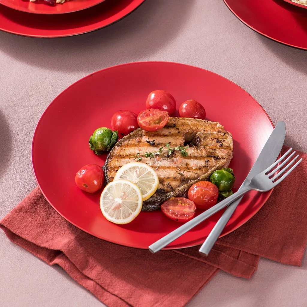 Vancasso Tafelservice Steinzeug, Allegro 16 Teiliges Essgeschirr Kombiservice, Handbemaltes Geschirrset Für 4 Personen, Vintage Rot – Bild 5