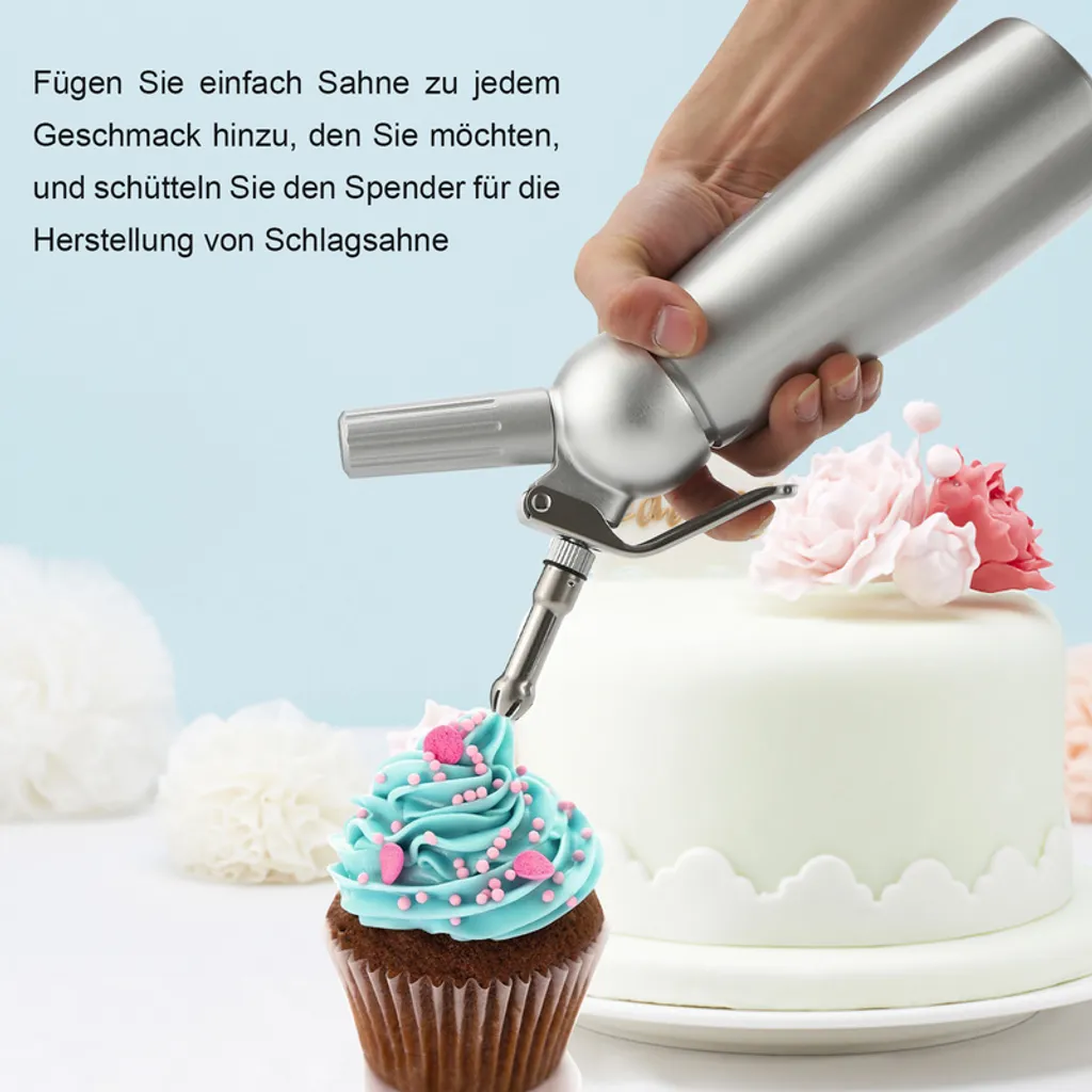 EINFEBEN Sahnespender Sahneschneider Sahnesyphon Sahnebereiter Alu Profi 0.5L Poekelnadel Duese – Bild 4